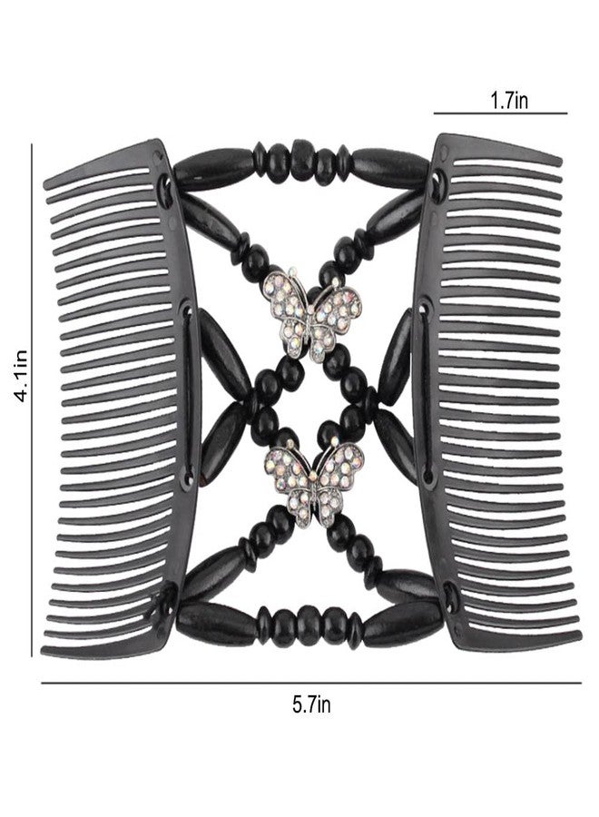 ZUYYON 4Pcs Magic Hair Combs, Stretch Beaded Hair Combs Stretchy Double Hair Side Combs Clips Bun Maker Headwear for Women Girls DIY Hair Styling Accessories(Butterfly Dragonfly) - Image 2
